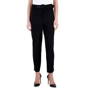 T Tahari Women's Solid Belted Slim-Leg Pants Black Size 12